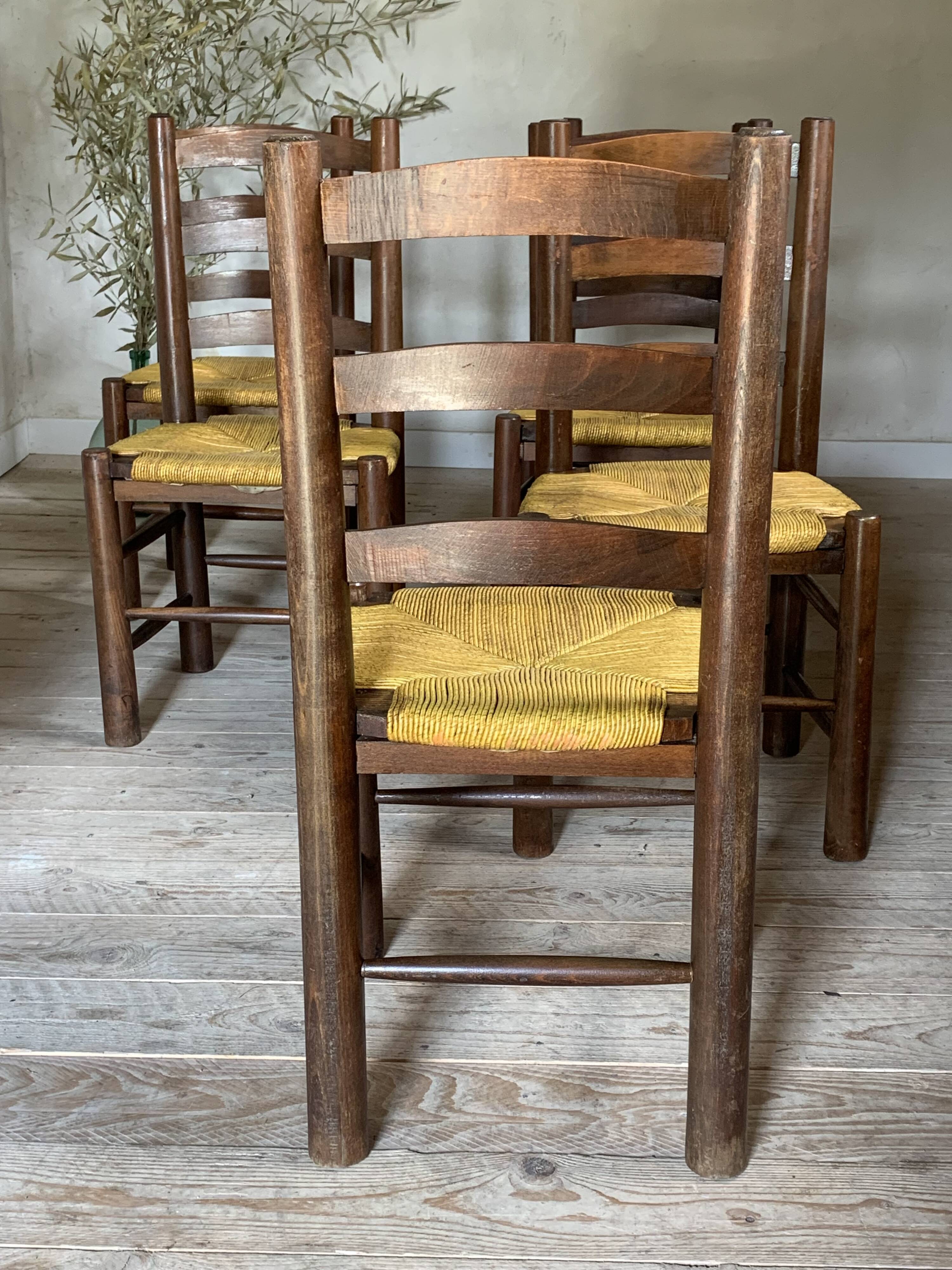 Chaises vintage de Georges Robert en paille - lot de 6