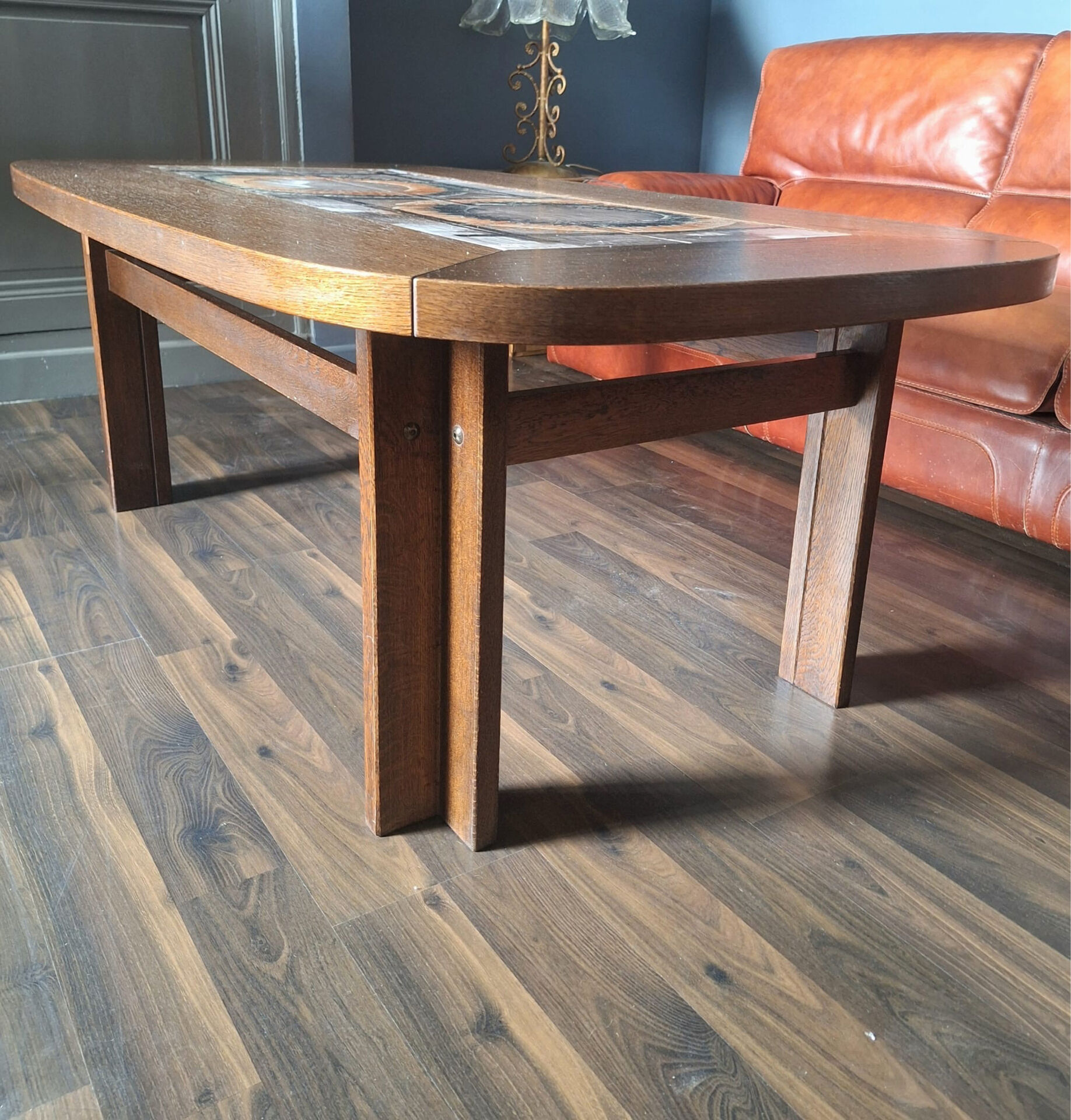 Vintage coffee table Trioh Møbelfabrik Denmark, ceramic by Ox-Art