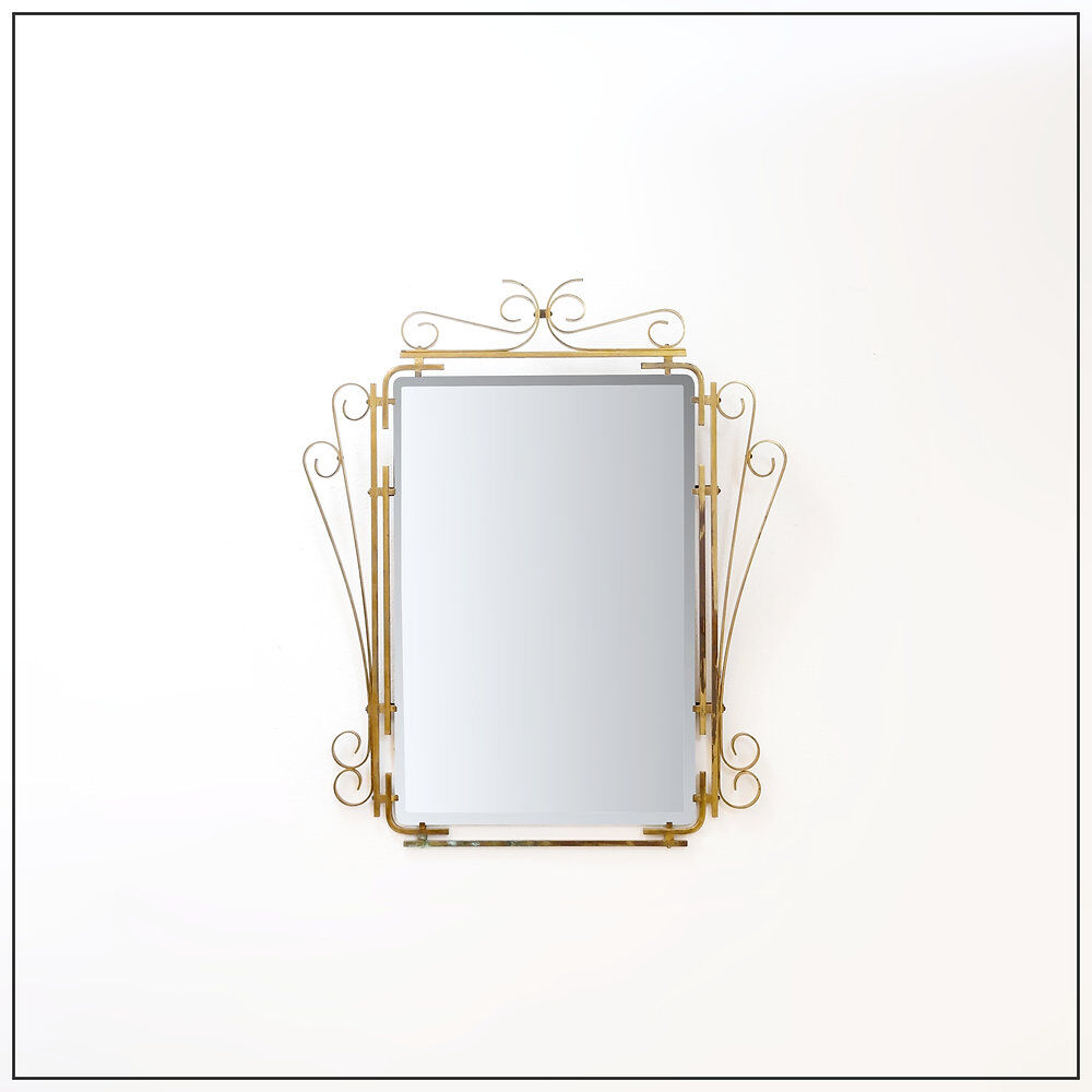 Italian brass mirror with scrolls, mid-century - 1950s