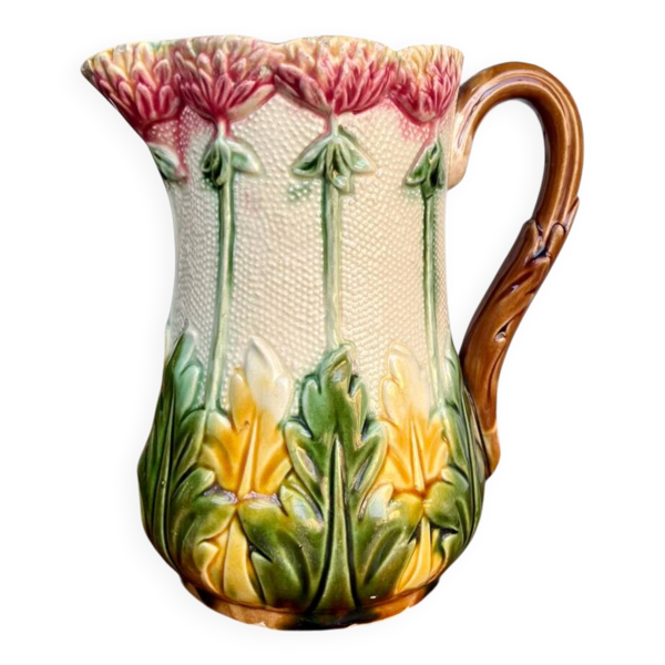 Pichet ancien en barbotine florale – céramique fin XIXᵉ
