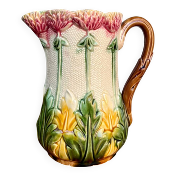 Antique floral barbotine jug – late 19th century ceramic