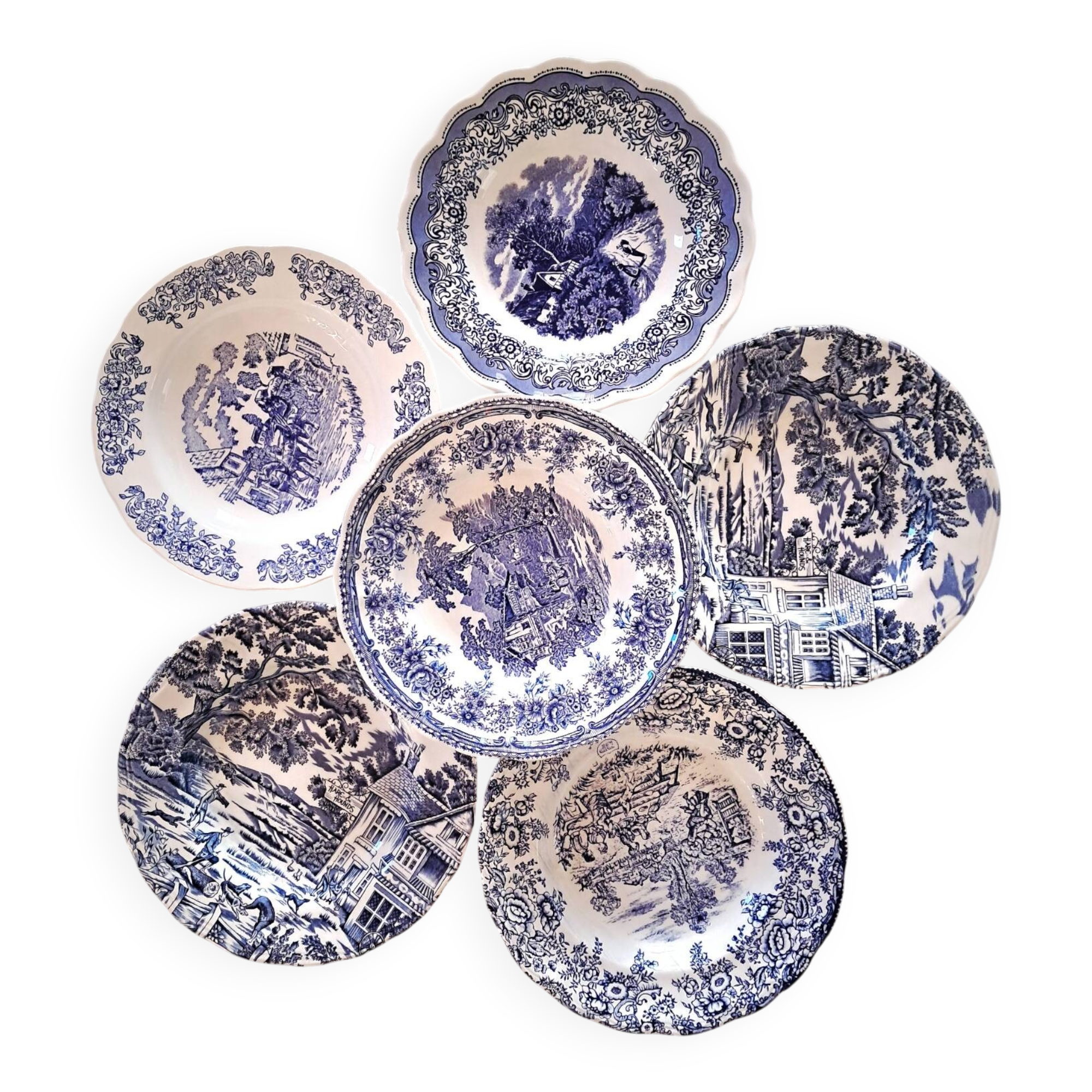 Mismatched antique soup plates
