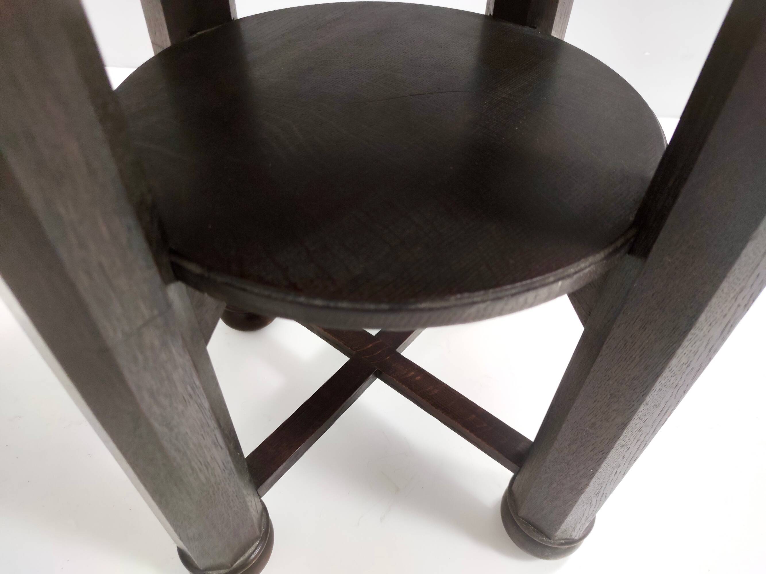 Secessionist Durmast Coffee Table with a Shelf and a Round Brass Top, Austria