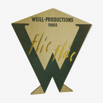 Plaque publicitaire "flic flac, weill - poductions Paris"  1950