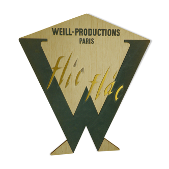 Plaque publicitaire "flic flac, weill - poductions Paris"  1950