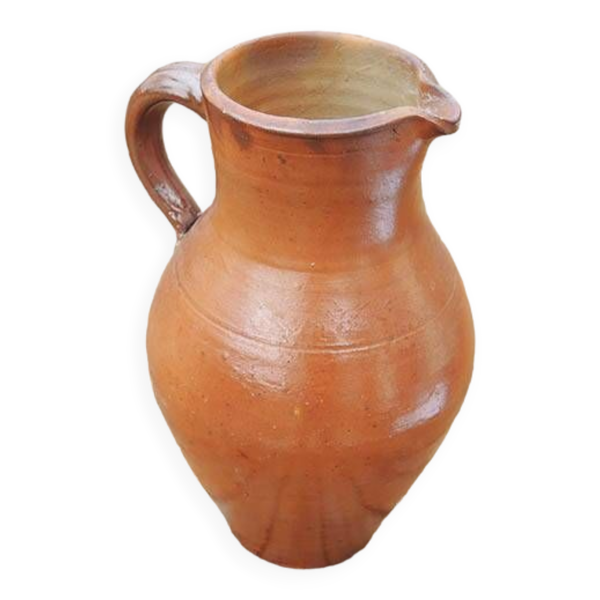 Ancien Grand Broc en Grès Vernissé Marron H 29 cm
