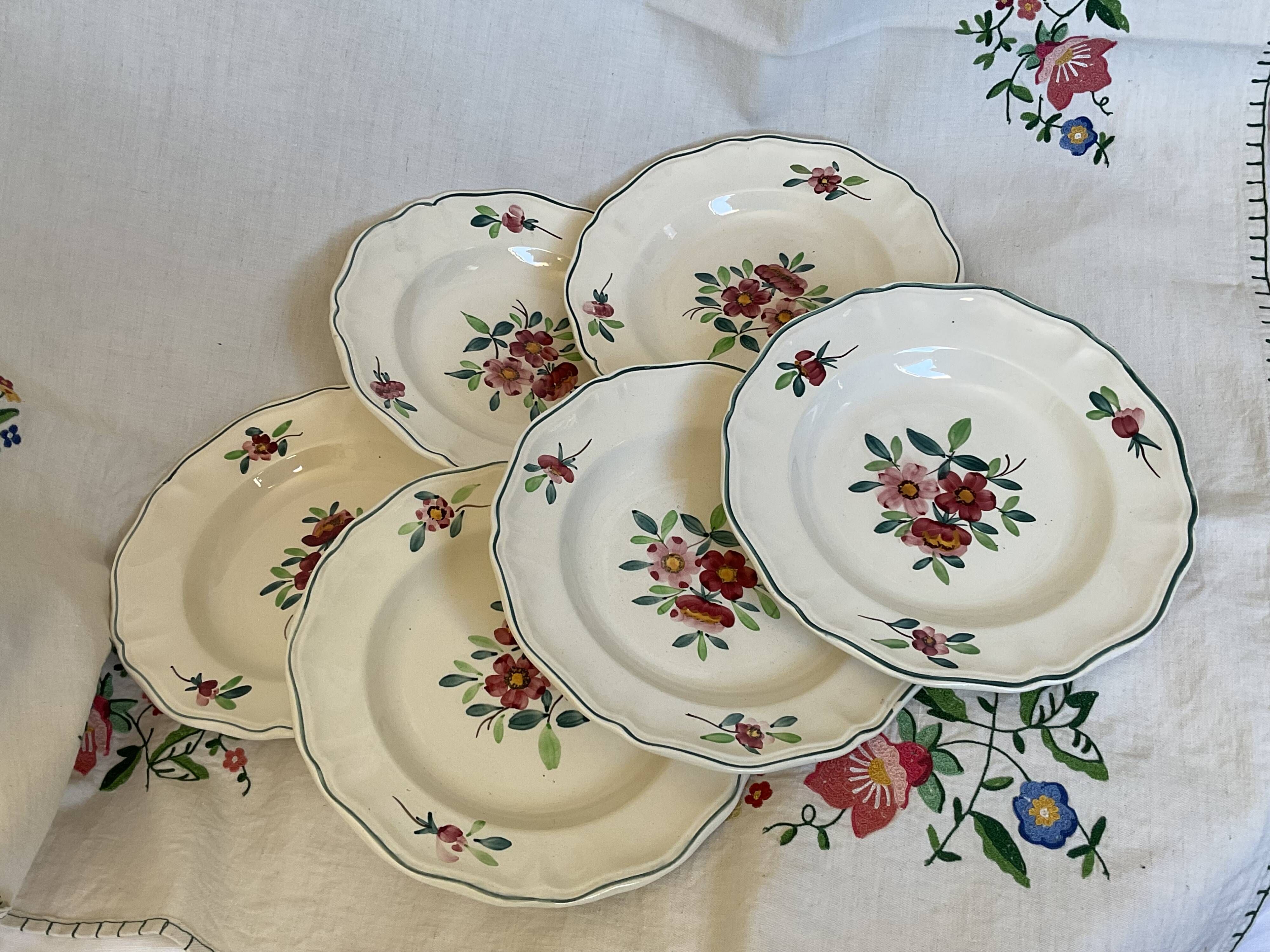 6 old soup plates, Sarreguemines, Amazona model, 1910