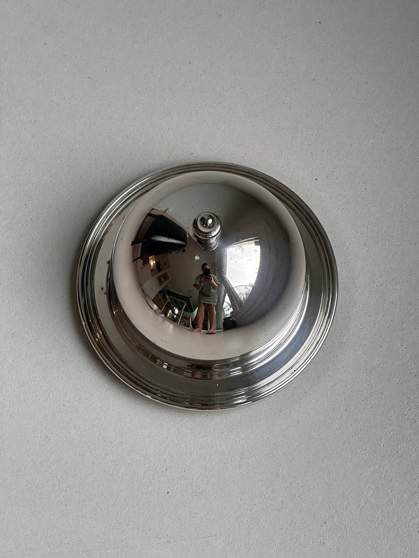 Olry Italy silver-plated presentation bell with tray and glass.