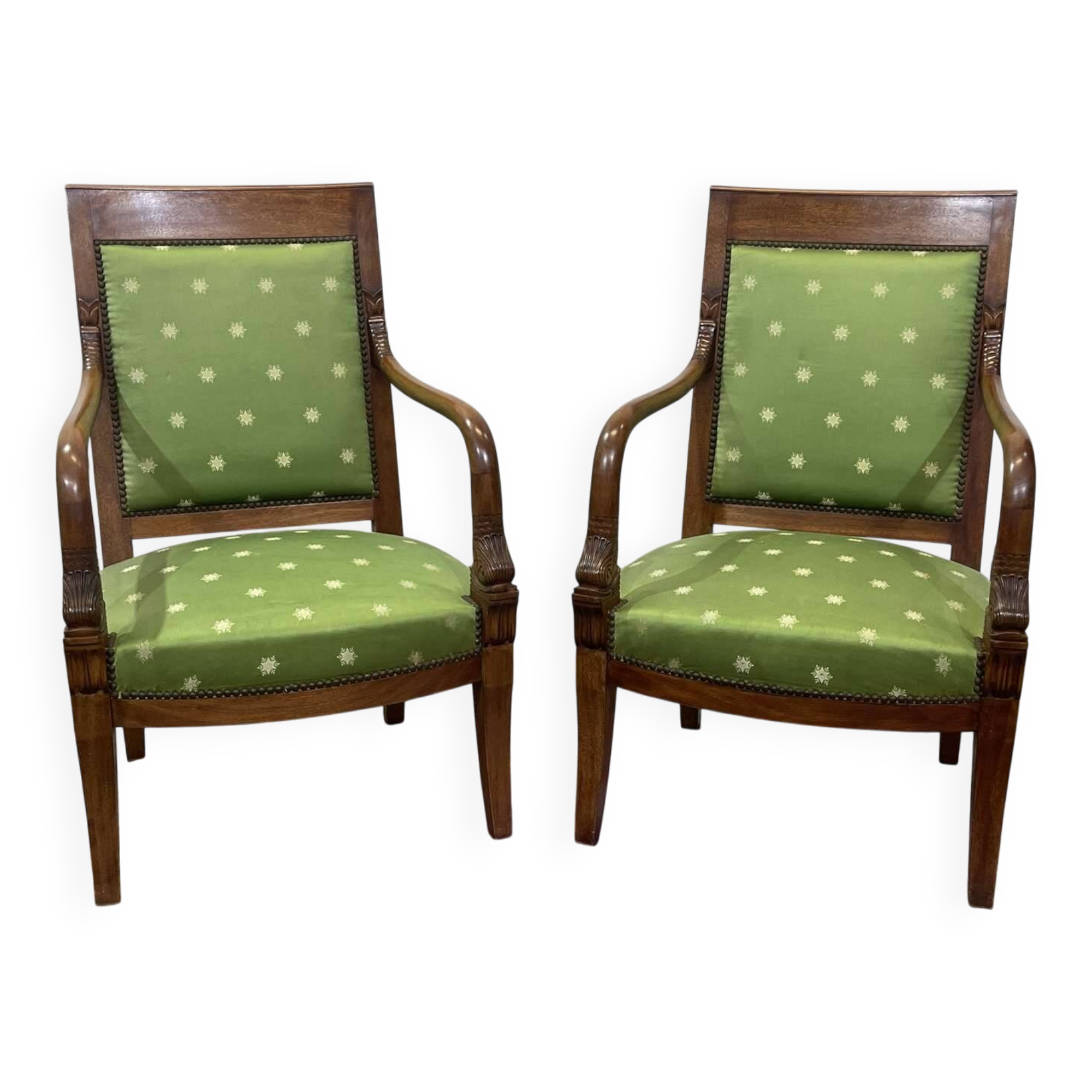 Paire de fauteuils style Empire en acajou, travail des années 50