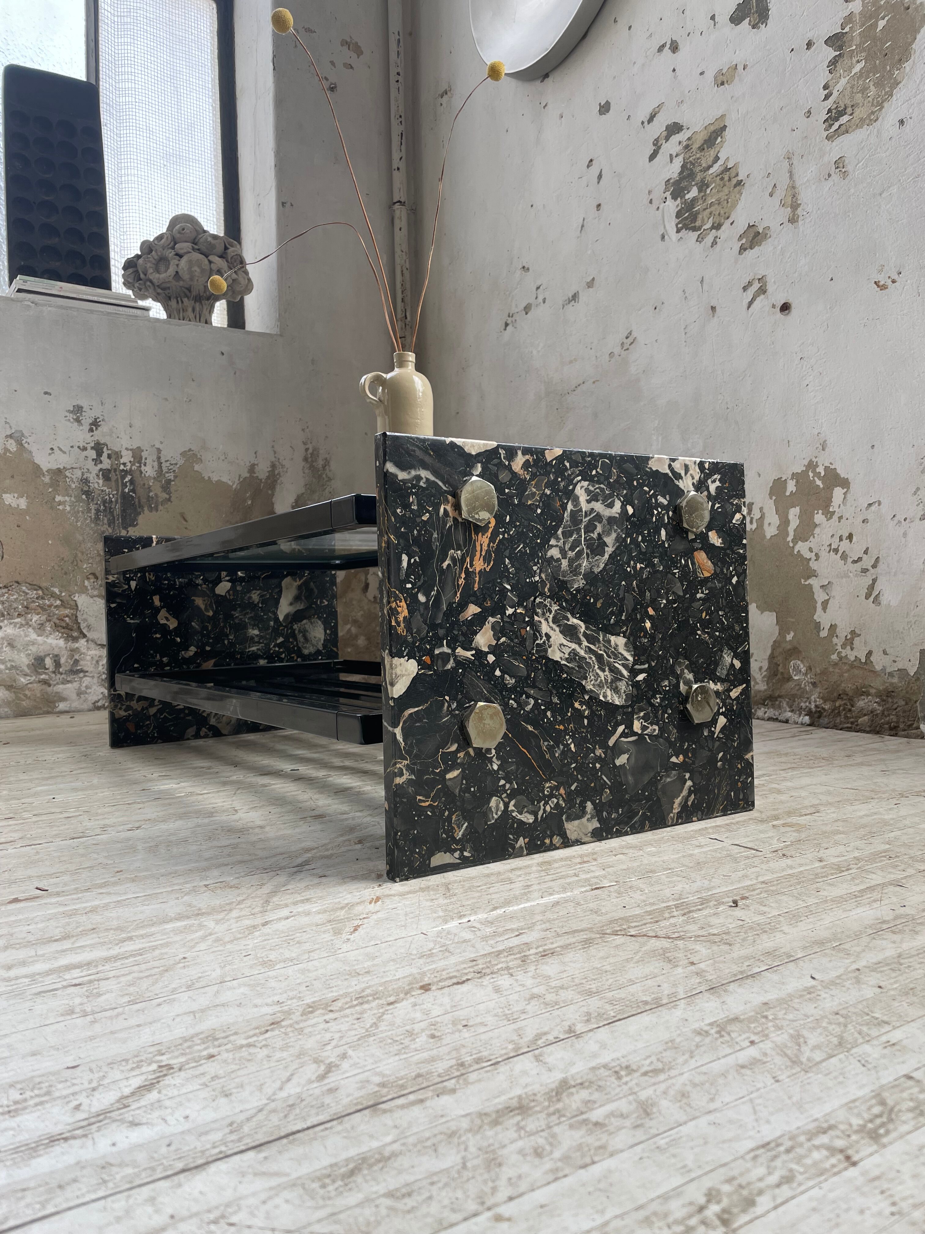 Coffee table year 80 Italian marble and glass