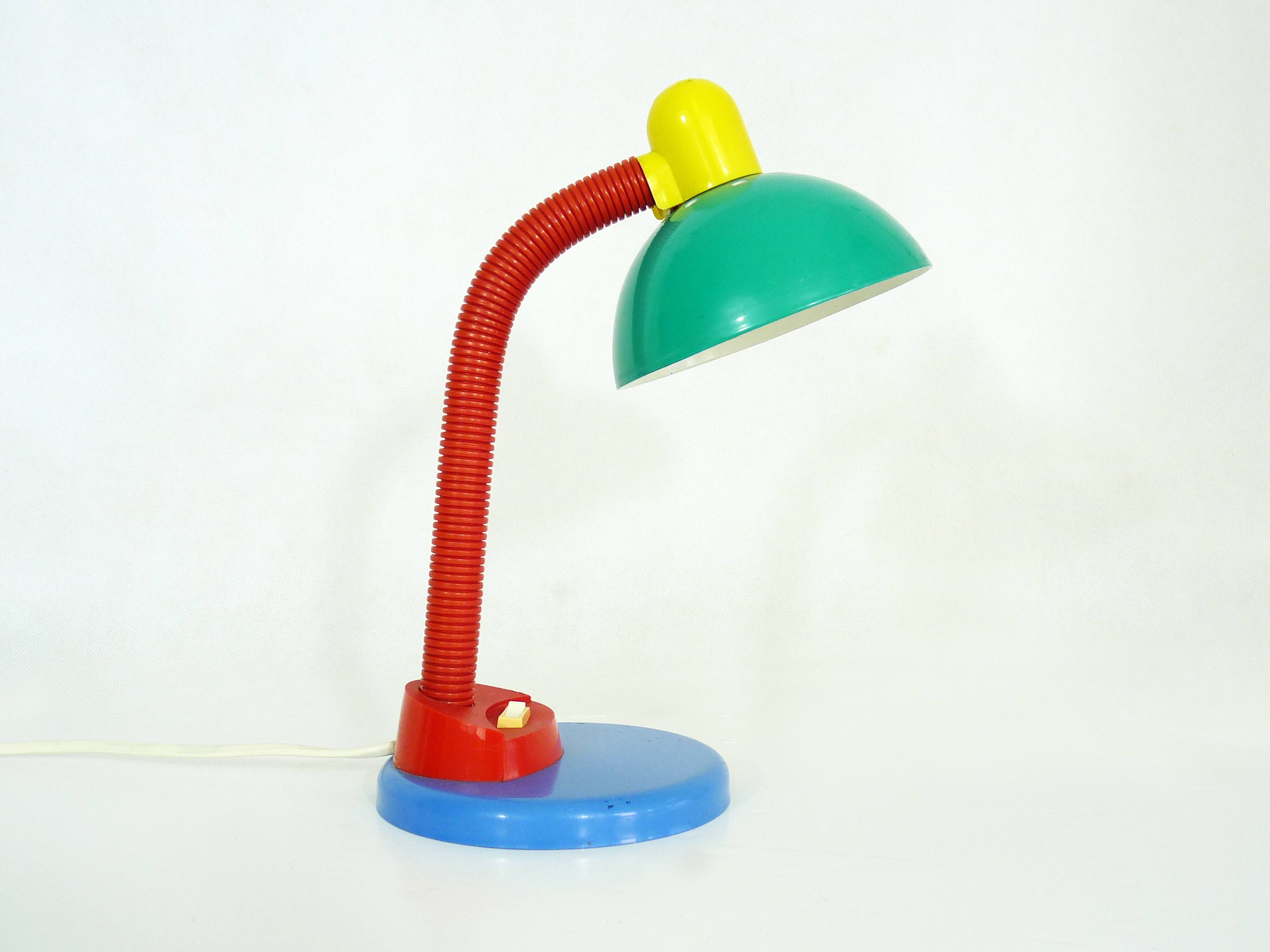 Lampe Aluminor flexible style Memphis en métal et plastique.Année 80