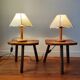 Pair of brutalist tripod stools in solid wood.