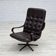 1970s, Scandinavian swivel armchair, original patchwork furniture leather.