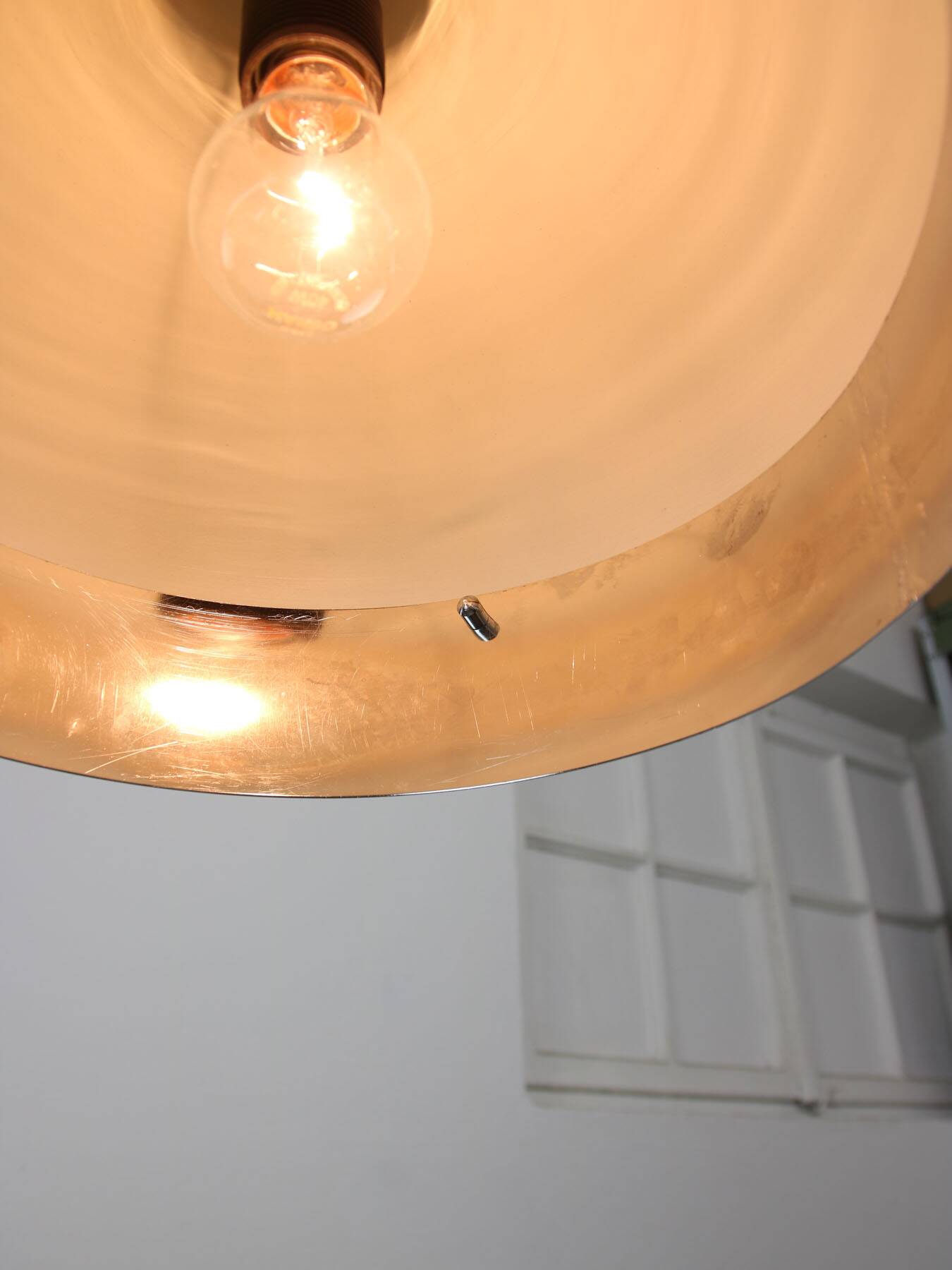 Space Age Italian Orange and Chrome Metal Pendant Lamp, 1970s