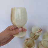 lot 6 verres à pied vin gobelet en pierre albâtre verte