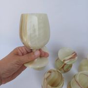 lot 6 verres à pied vin gobelet en pierre albâtre verte