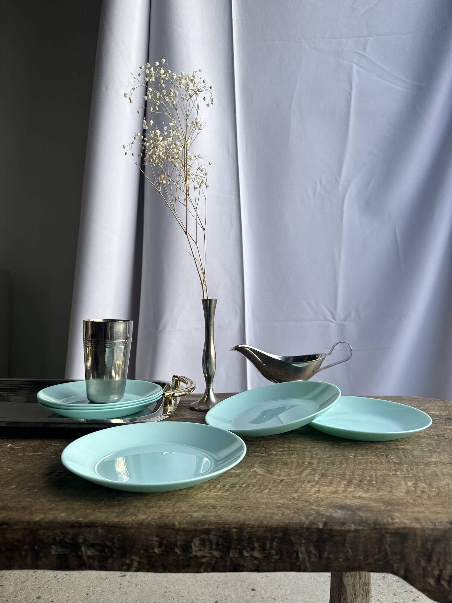 Set of 6 vintage turquoise blue dessert plates D18