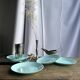 Set of 6 vintage turquoise blue dessert plates D18