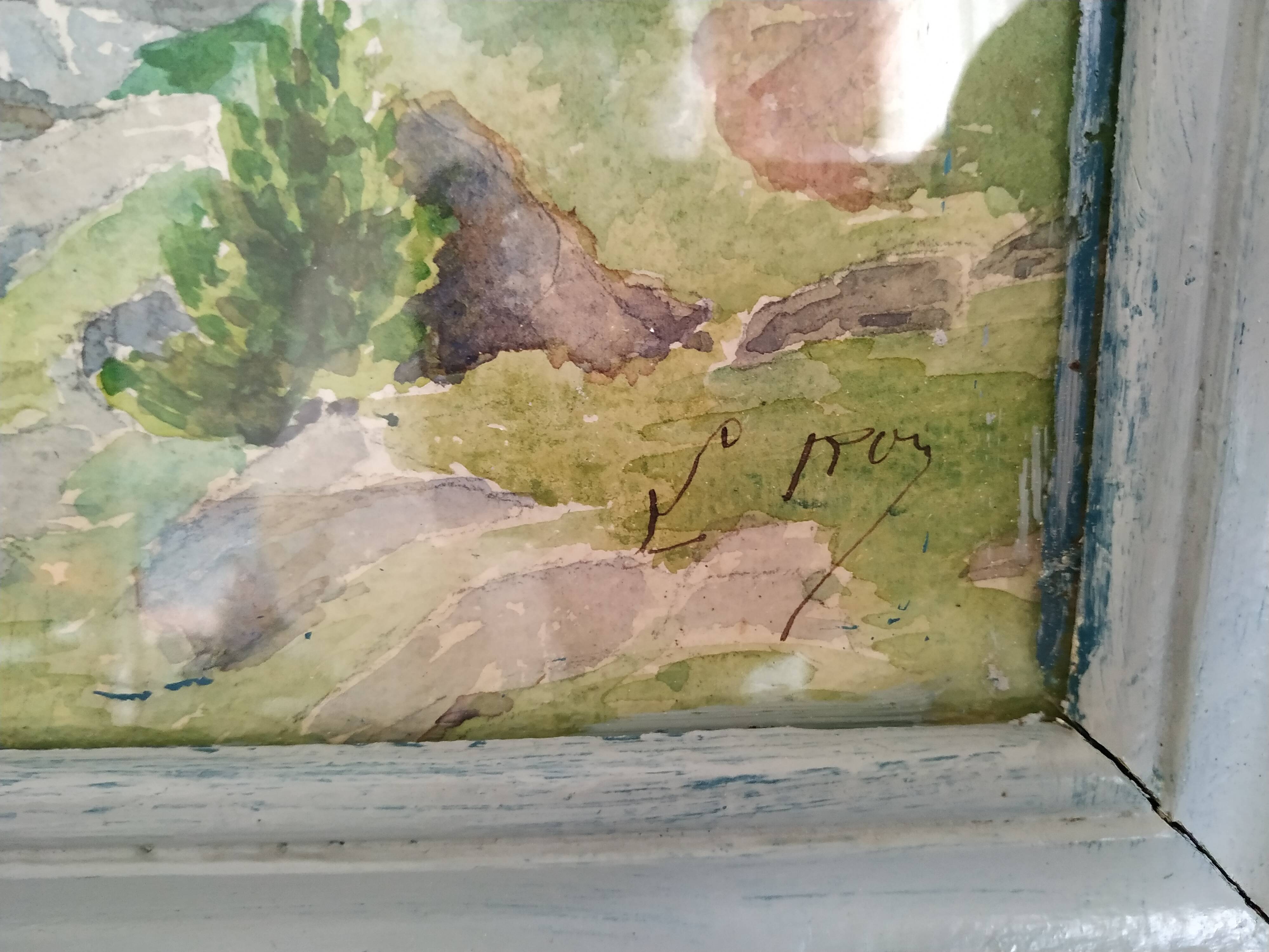 Old mountain landscape watercolor by Roy?