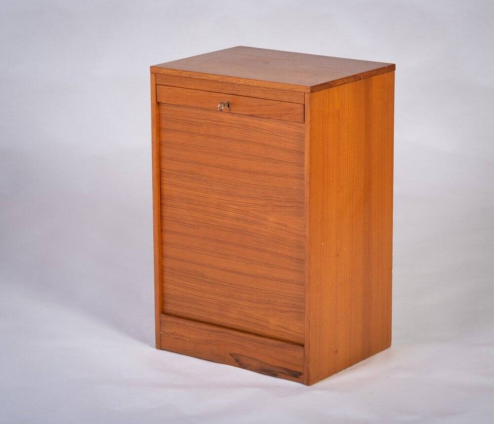 Teak Filing Cabinet with Tambour Doors, Denmark, 1960s
