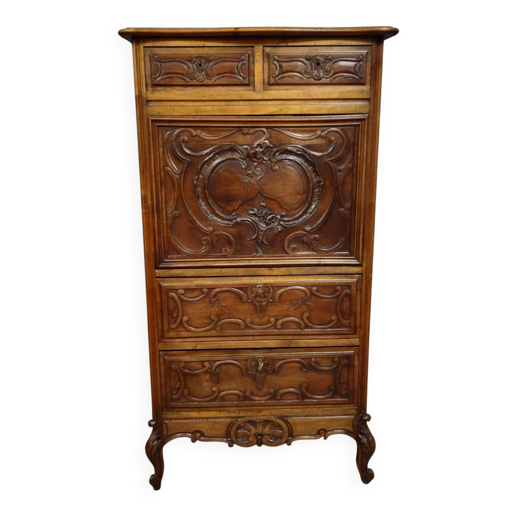 Antique walnut secretary – Louis XV style – Drop-down – 19th century