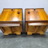 Pair of Mid-Century Walnut Nightstands with Glass Tops, 1950s