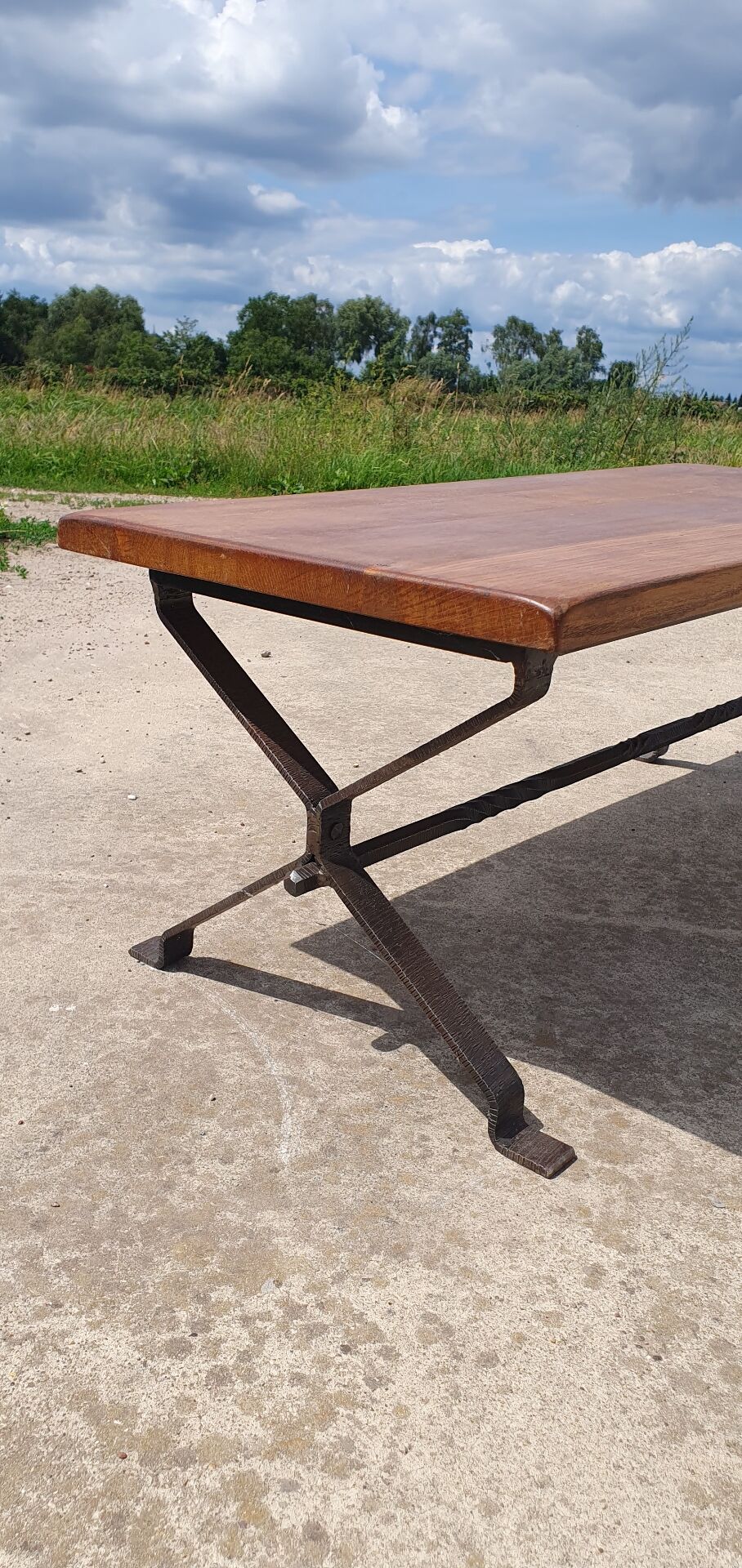1970s Coffee table oak wrought iron 115 cm