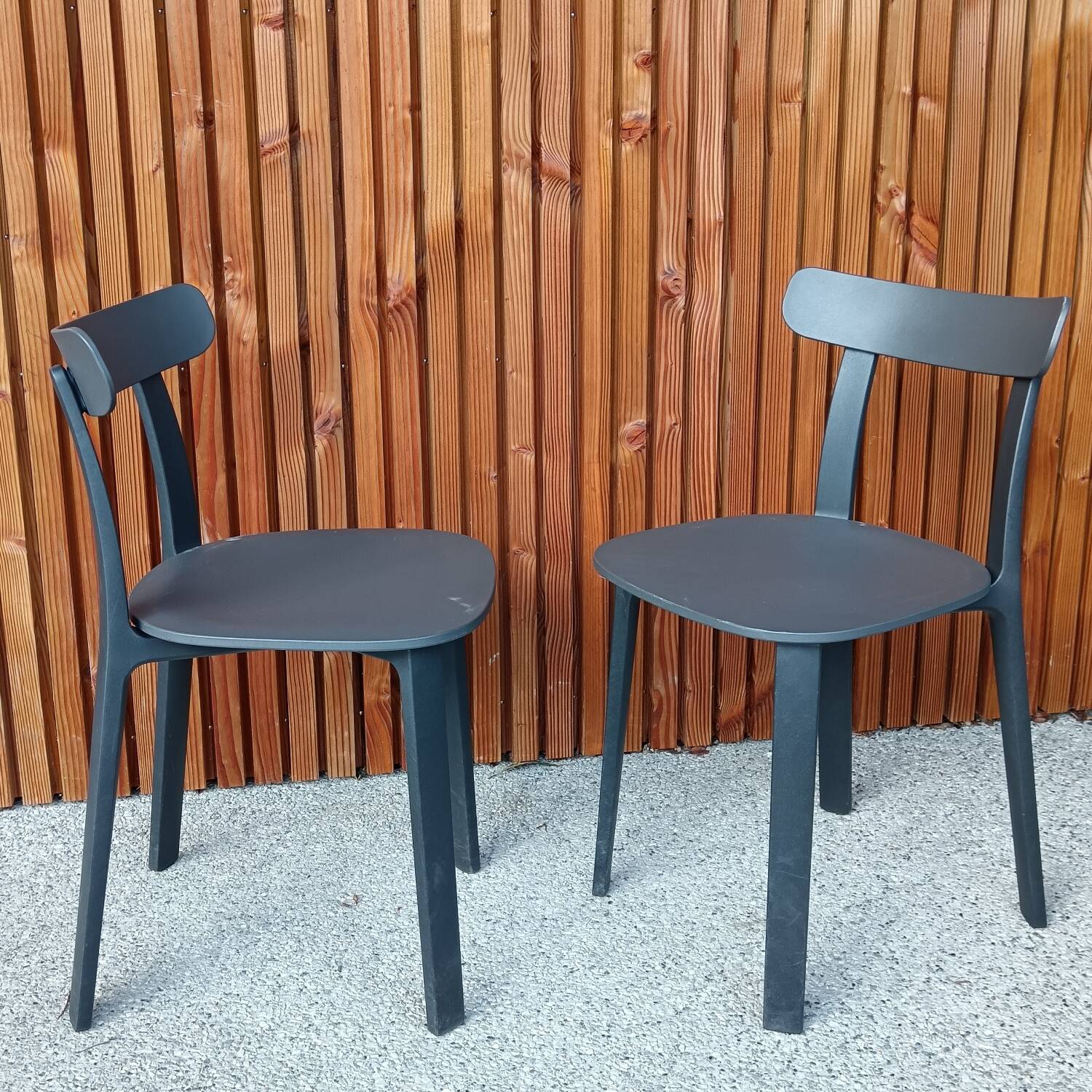 2 All Plastic Chair APC gray chairs by Jasper Morrison for Vitra,