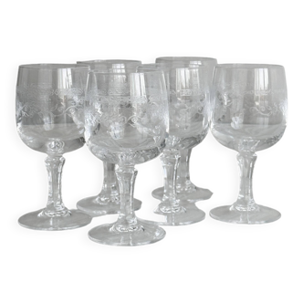6 liqueur glasses in chiseled crystal with floral motifs Matignon model.
