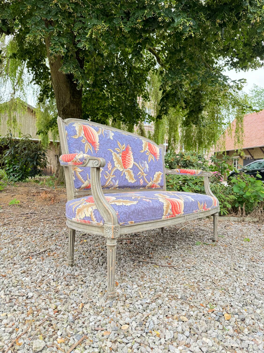 Louis xvi style grey lacquered wood sofa 19th century