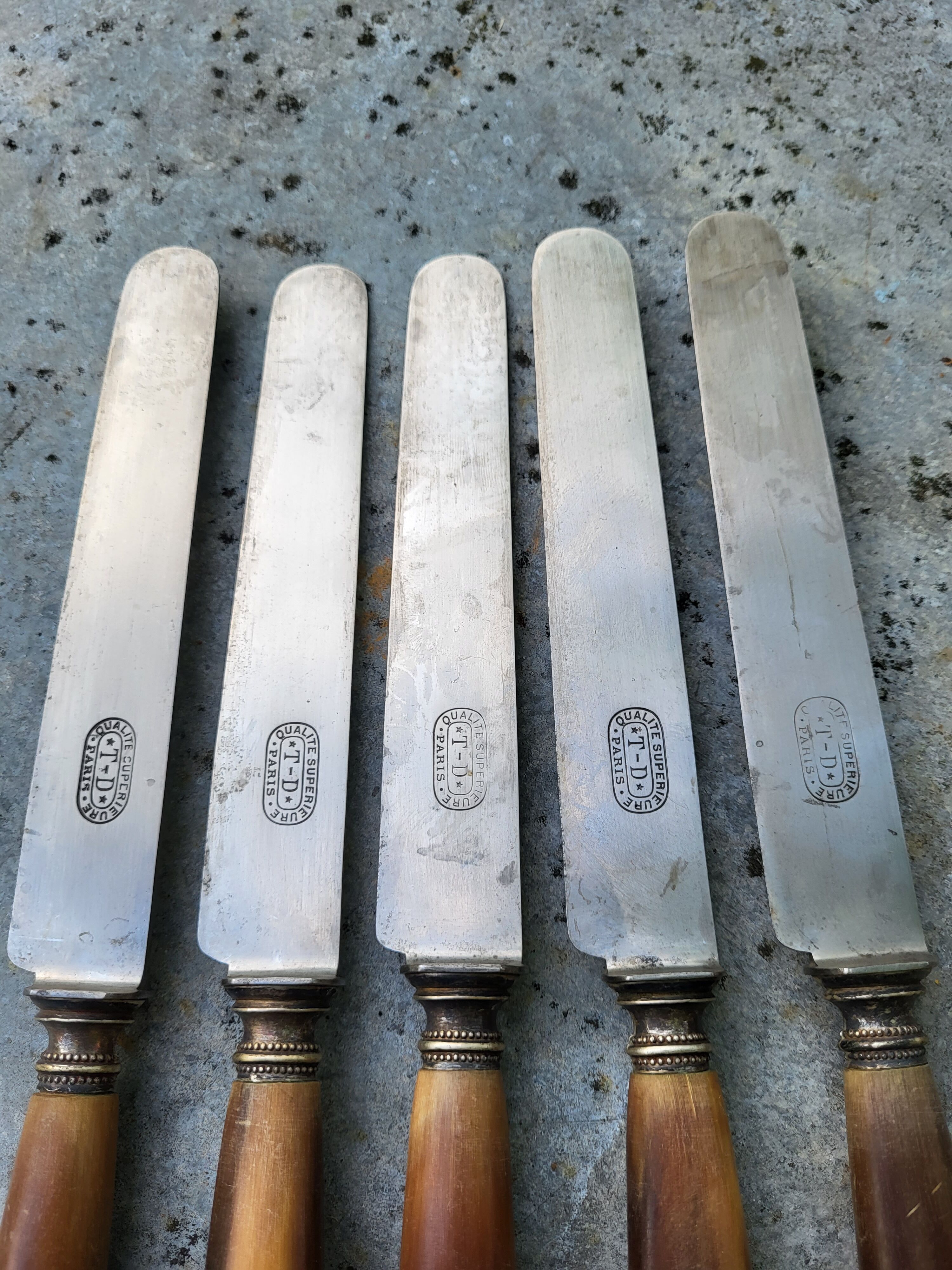 Series of 5 knives steel horn handle