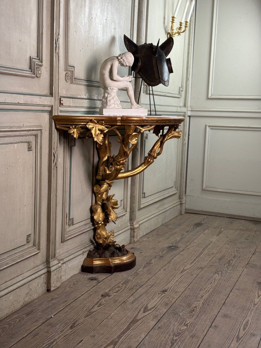 Carved and Gilded Wooden Console Imitating Natural Wood, Italy circa 1880