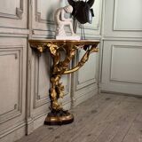 Carved and Gilded Wooden Console Imitating Natural Wood, Italy circa 1880