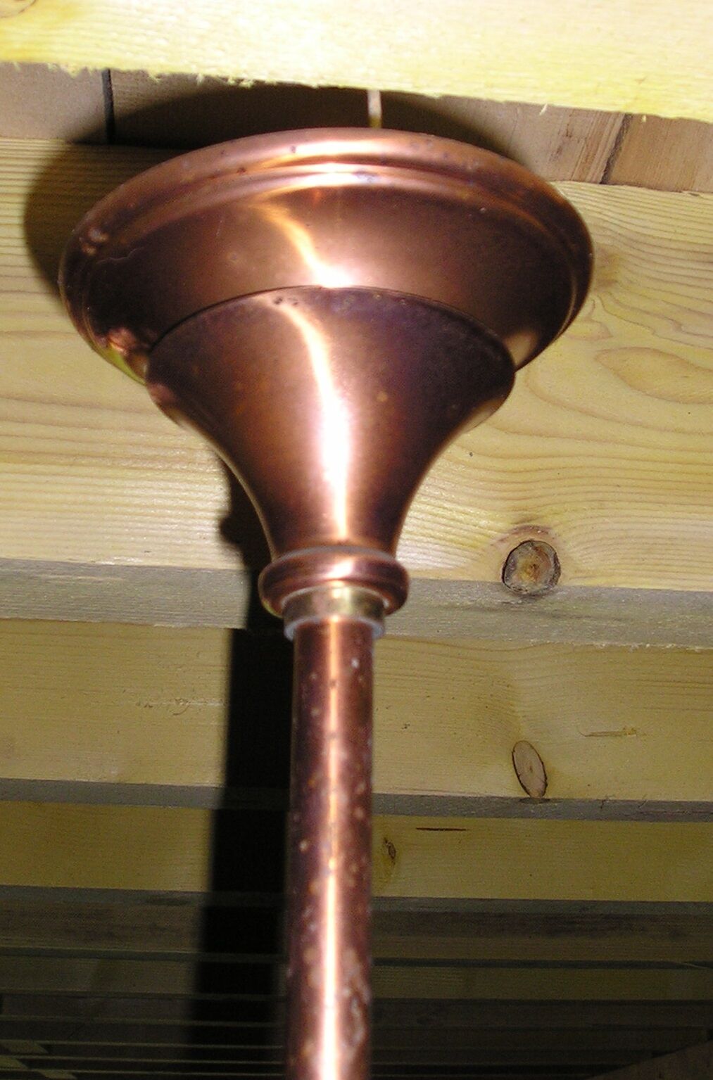 4-light copper and glass pendant chandelier, vintage 1950s