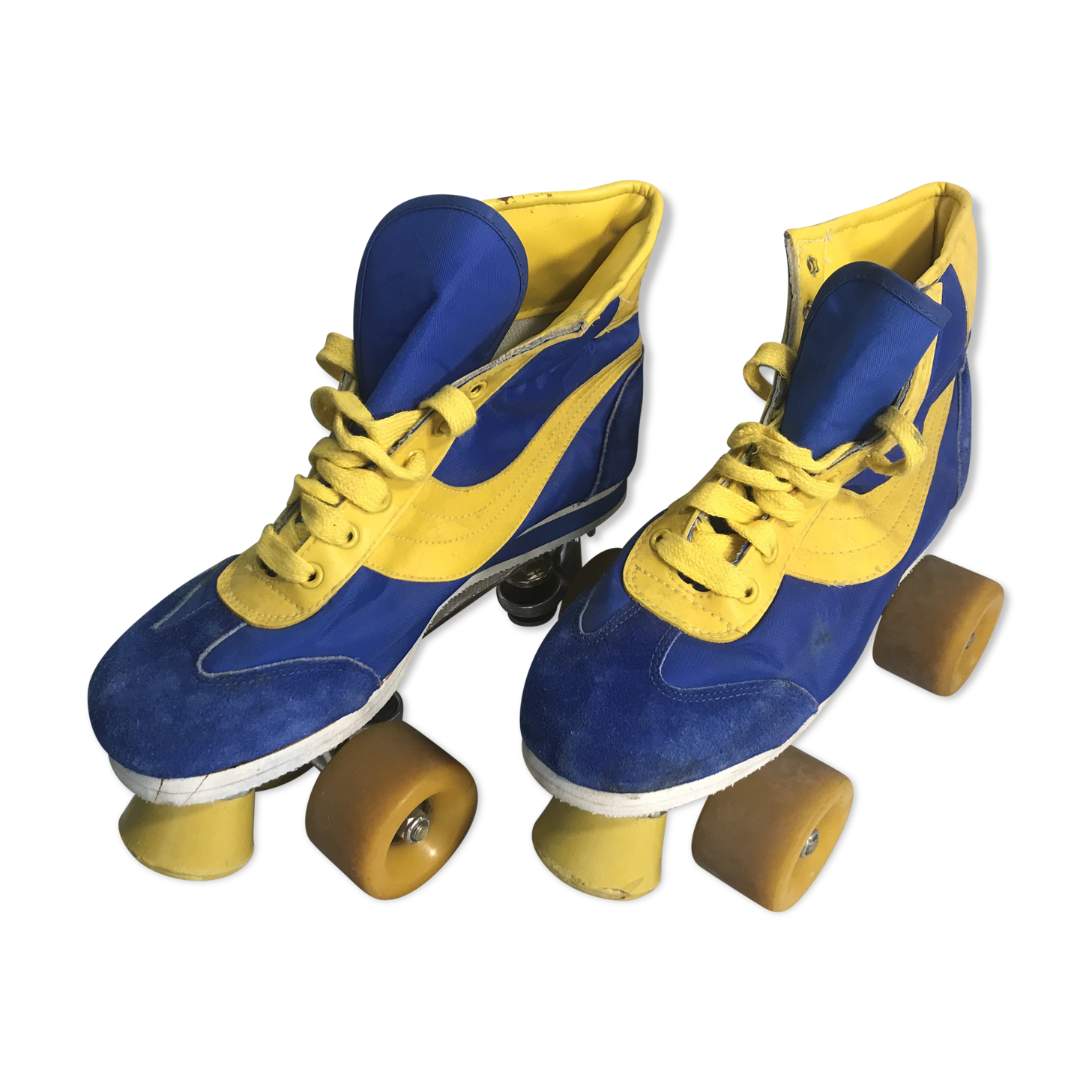 Ancienne paire de patins à roulettes bleu & jaune taille 41