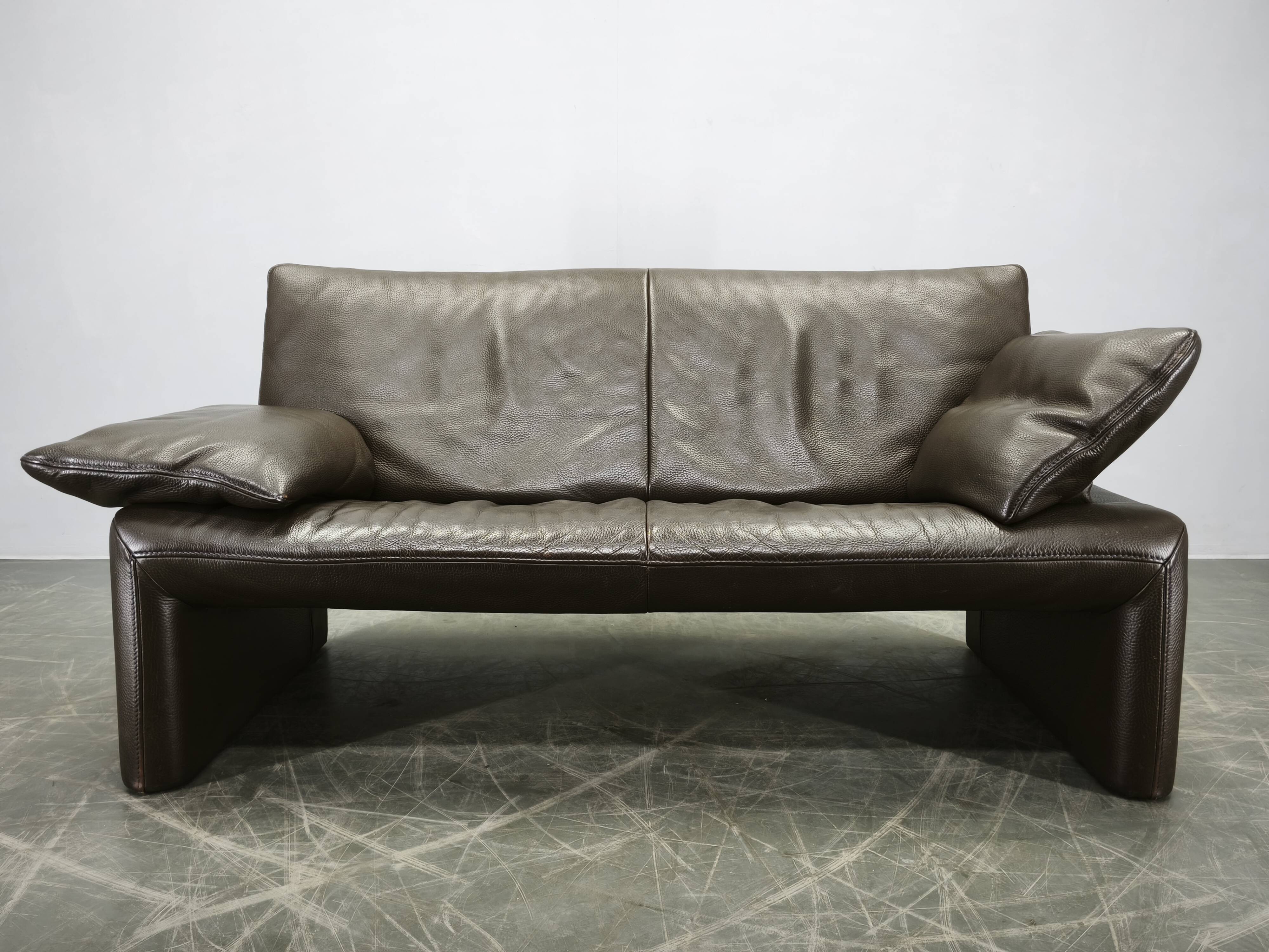 Jori Dark Brown Leather Two Seat Sofa, Belgium, 1990s