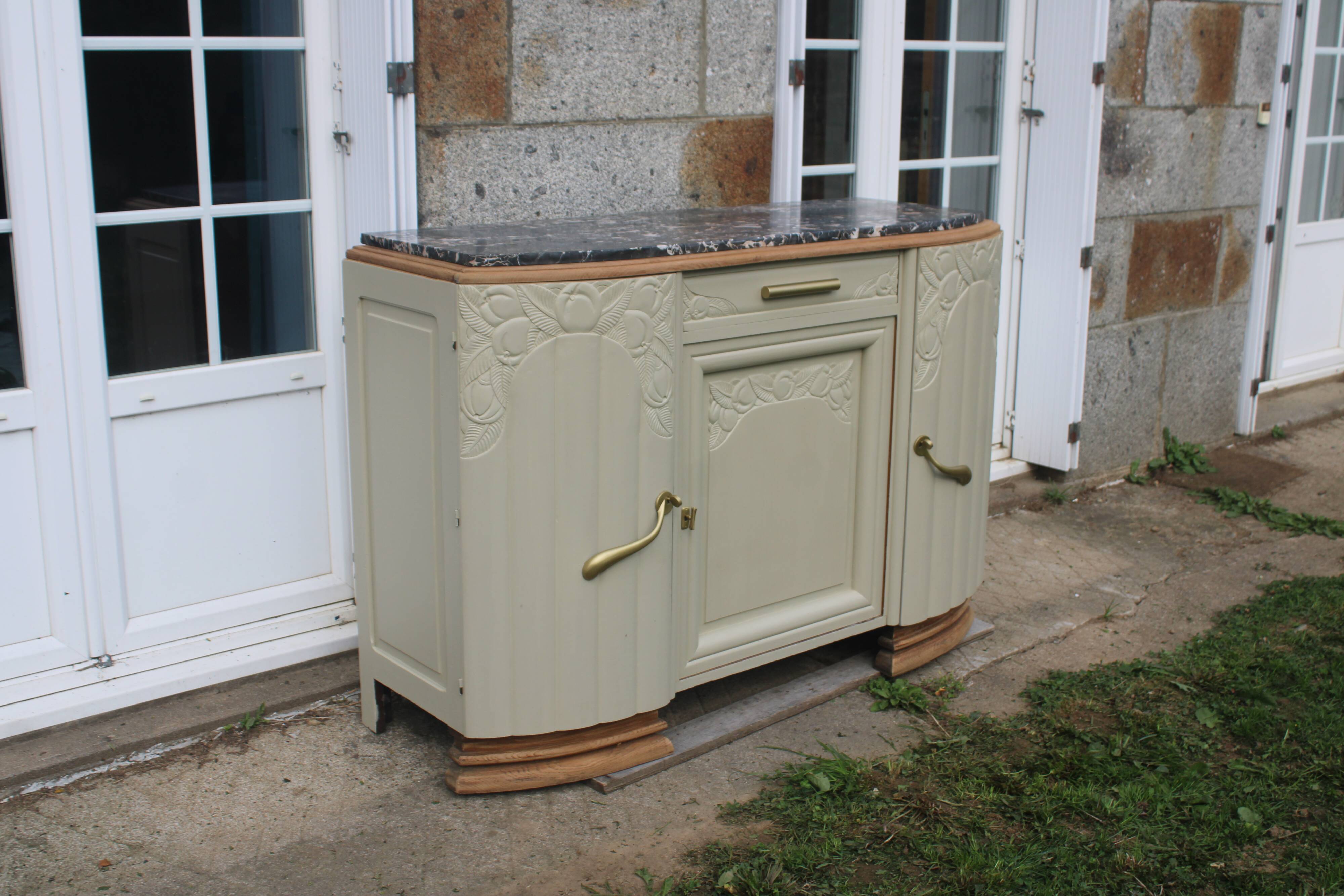 Art Deco sideboard in renovated solid oak – marble top