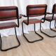 Set of 4 Vintage Quilted Leather Dining Chairs: Black Metal Base