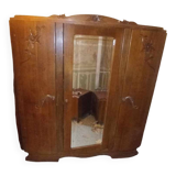Armoire en bois massif style fleurs années 1950