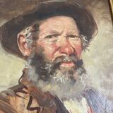 Ancien tableau, peinture à l'huile, portrait vieil homme signé Cardella