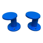 Pair of blue metal coat hooks, 1980
