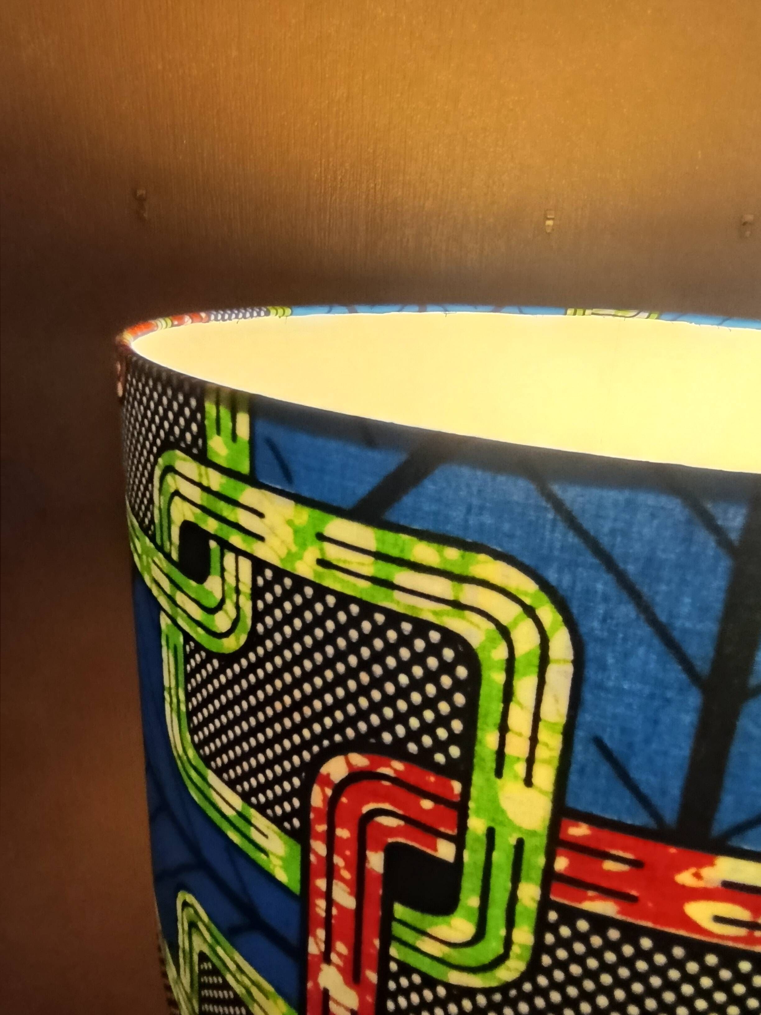 XL lampshade/suspension with printed ethnic graphic wax