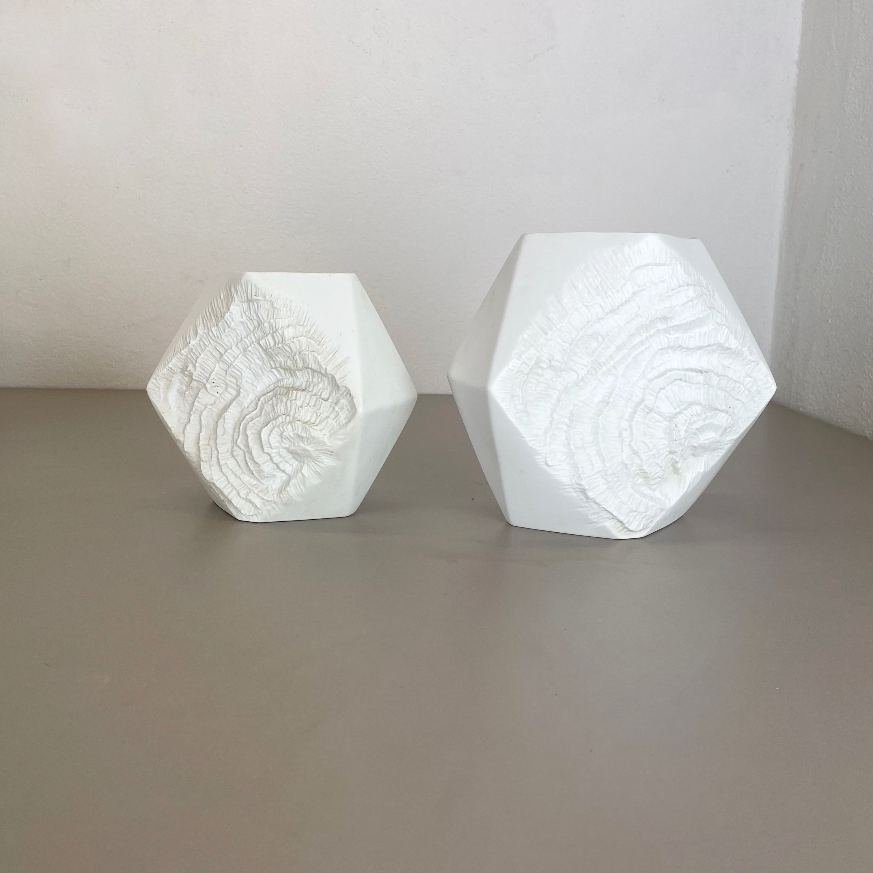 Set of 2 Original OP Art Biscuit Porcelain Vases by AK Kaiser, Germany, 1970s