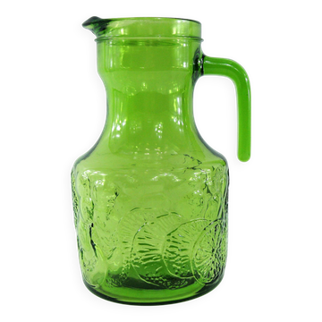 Green molded glass pitcher - Bormioli Fidenza made in Italy - vintage 60's