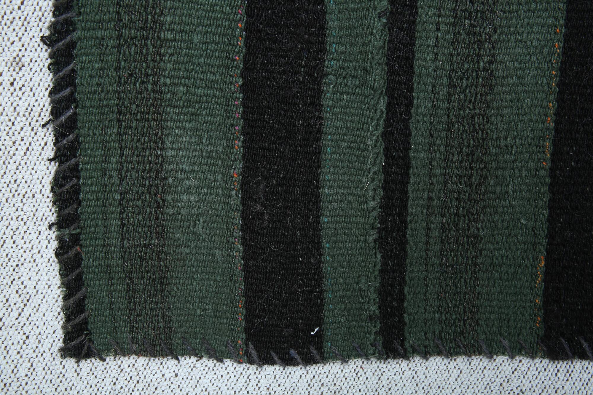 Turkish Green Black Striped Vintage Kilim Rug, 81x163Cm