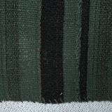 Turkish Green Black Striped Vintage Kilim Rug, 81x163Cm