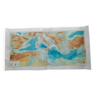 Une carte géographique issue Atlas Quillet année 1925  La Méditerranée