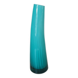 Curved turquoise blue blown glass soliflore vase