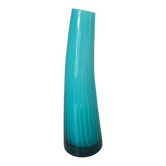 Vase soliflore courbé en verre soufflé bleu turquoise