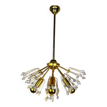 Emil Stejnar Sputnik chandelier for Rupert Nikoll, brass & crystal, Vienna, 1950s